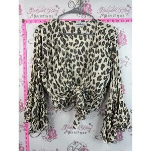 And Andrea blouse top bell bottom sleeves, Cream Leopard Tie-Front Blouse